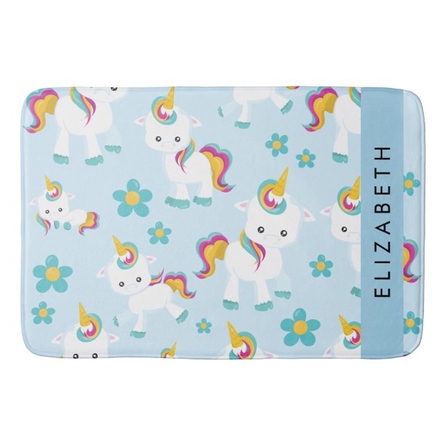 Mönster i Unicorns, Cute Unicorns, ditt namn Badrumsmatta (Framsidan)