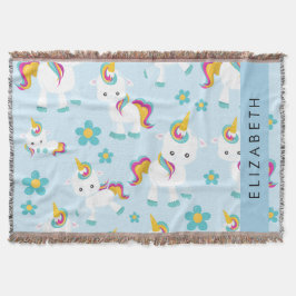 Mönster i Unicorns, Cute Unicorns, ditt namn Filt