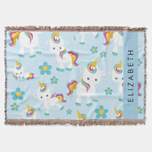 Mönster i Unicorns, Cute Unicorns, ditt namn Filt