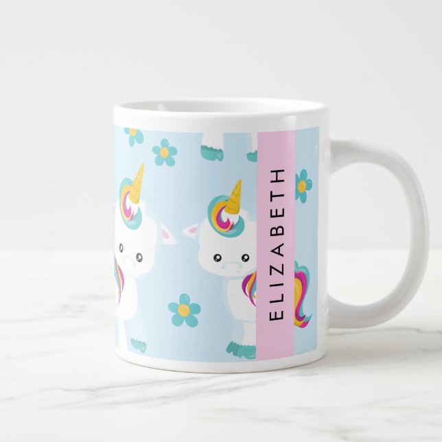 Mönster i Unicorns, Cute Unicorns, ditt namn Jumbo Mugg (Höger)