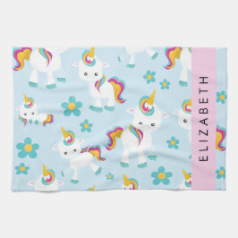 Mönster i Unicorns, Cute Unicorns, ditt namn Kökshandduk