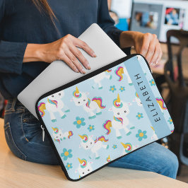 Mönster i Unicorns, Cute Unicorns, ditt namn Laptop Fodral