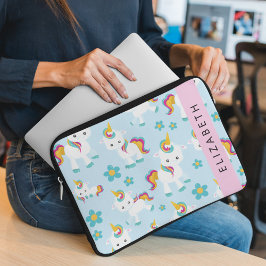 Mönster i Unicorns, Cute Unicorns, ditt namn Laptop Fodral