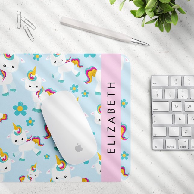 Mönster i Unicorns, Cute Unicorns, ditt namn Musmatta (Skapare uppladdad)