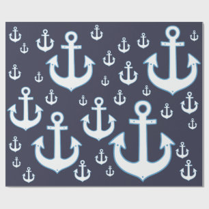 mönster i vita ankare på marinblå presentpapper