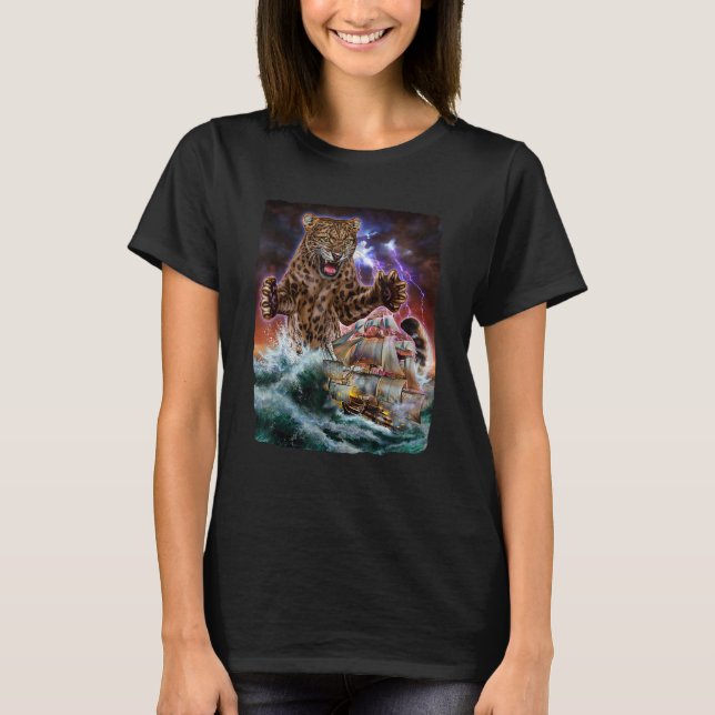 Monster Jaguar Cat as Kraken Attack a Krig Frakt p T Shirt (Framsida)