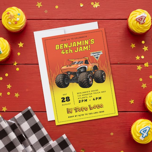 Monster Jam - El Toro Loco Födelsedag Inbjudningar (Invitation on simulated table)