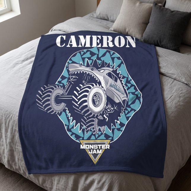 Monster Jam Megalodon - Personlig Fleecefilt (Simulated blanket on bed)