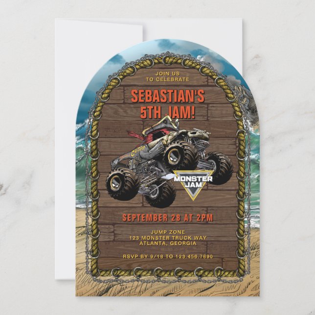Monster Jam - Piratens Förbannelse Födelsedag Inbjudningar (Framsida)