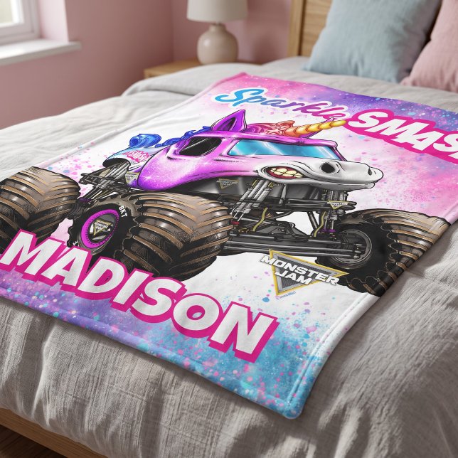Monster Jam Sparkle Smash - Personlig Fleecefilt (Simulated blanket on bed)