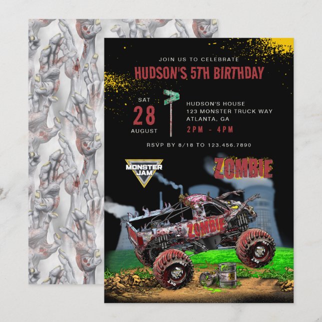 Monster Jam - Zombie Födelsedag Inbjudningar (Fram/baksida)