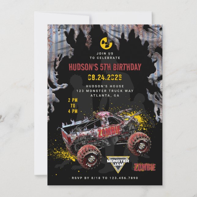 Monster Jam - Zombie Födelsedag Inbjudningar (Framsida)