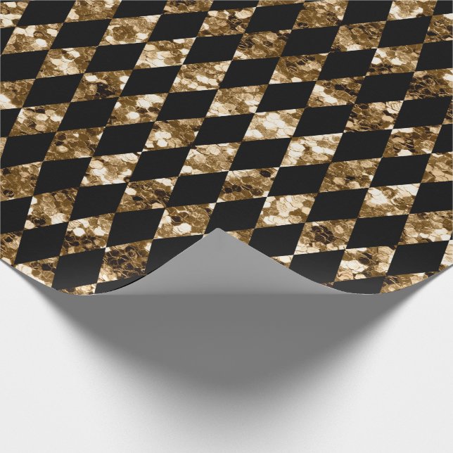 Mönster jul för Golden Glitter Black Harlequin Presentpapper (Hörn)