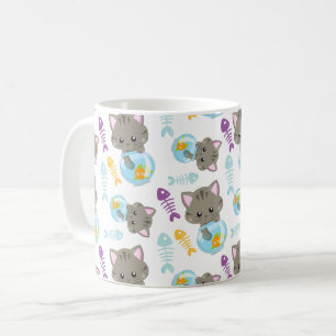 Mönster, katter, gräddkatter, kattungar, fisk kaffemugg