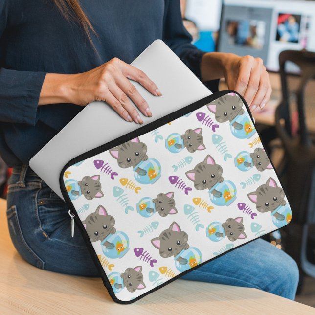 Mönster, katter, gräddkatter, kattungar, fisk laptop fodral (Skapare uppladdad)