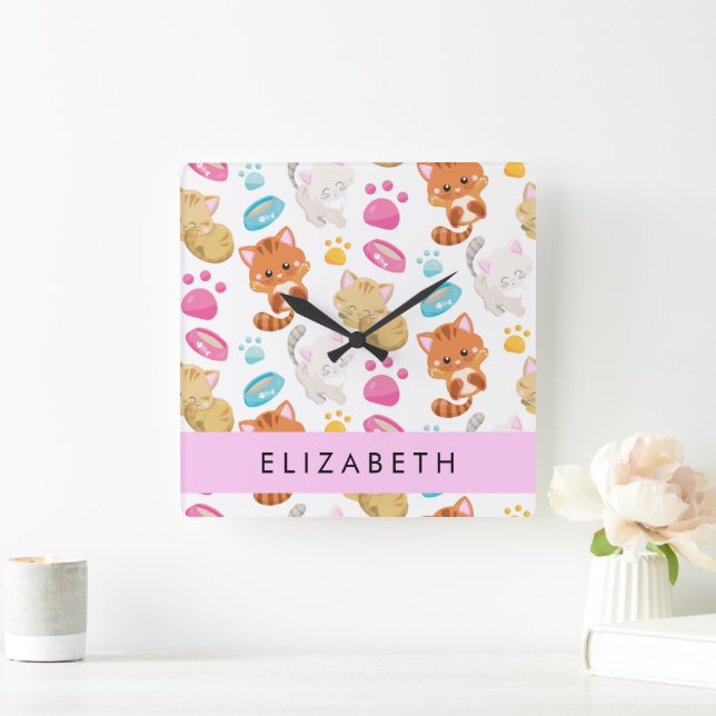 Mönster, katter, gräddkatter, Kattunge, Tassar, di Fyrkantig Klocka (Hem)