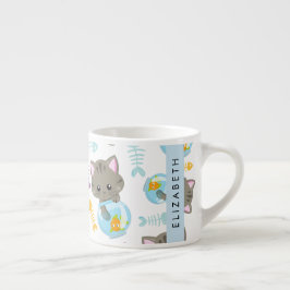 Mönster, katter, katter, kattungar, ditt namn espressomugg