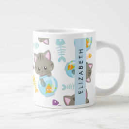 Mönster, katter, katter, kattungar, ditt namn jumbo mugg