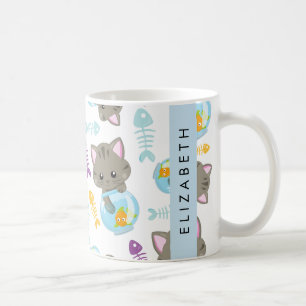 Mönster, katter, katter, kattungar, ditt namn kaffemugg