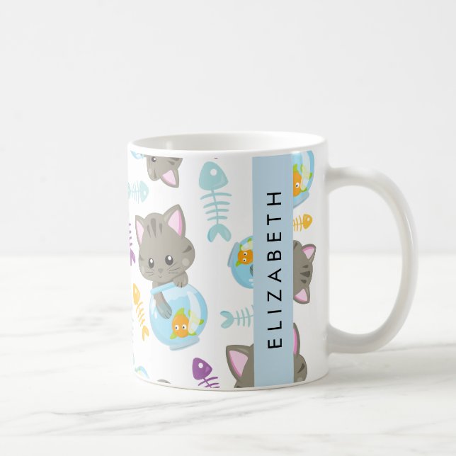 Mönster, katter, katter, kattungar, ditt namn kaffemugg (Höger)