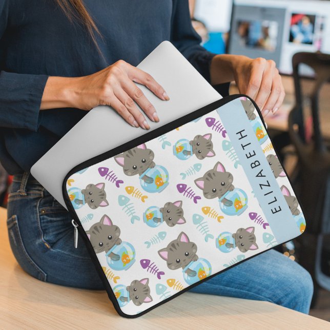 Mönster, katter, katter, kattungar, ditt namn laptop fodral (Skapare uppladdad)
