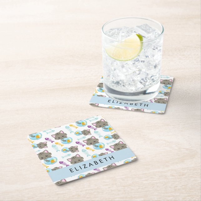 Mönster, katter, katter, kattungar, ditt namn underlägg papper kvadrat (Insitu)