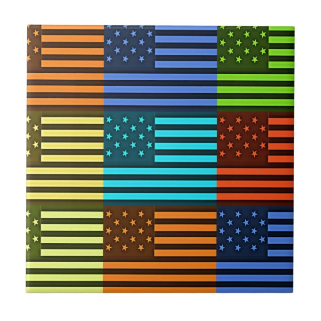 Mönster-konst med flera färg-USA flagga-styrda vek Kakelplatta (Framsidan)