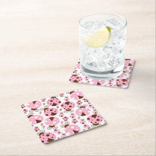 Mönster, Ladybugs, Cute Ladybugs, Rosa Ladybugs Underlägg Papper Kvadrat