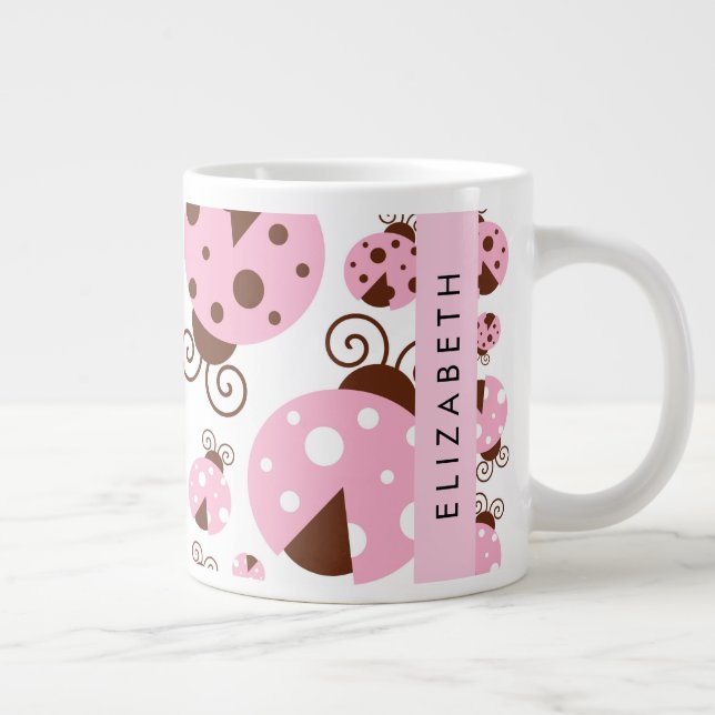 Mönster, Ladybugs, Rosa Ladybugs, ditt namn Jumbo Mugg (Höger)