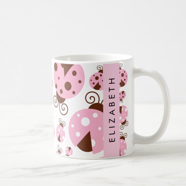 Mönster, Ladybugs, Rosa Ladybugs, ditt namn Kaffemugg (Höger)