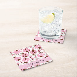 Mönster, Ladybugs, Rosa Ladybugs, ditt namn Underlägg Papper Kvadrat
