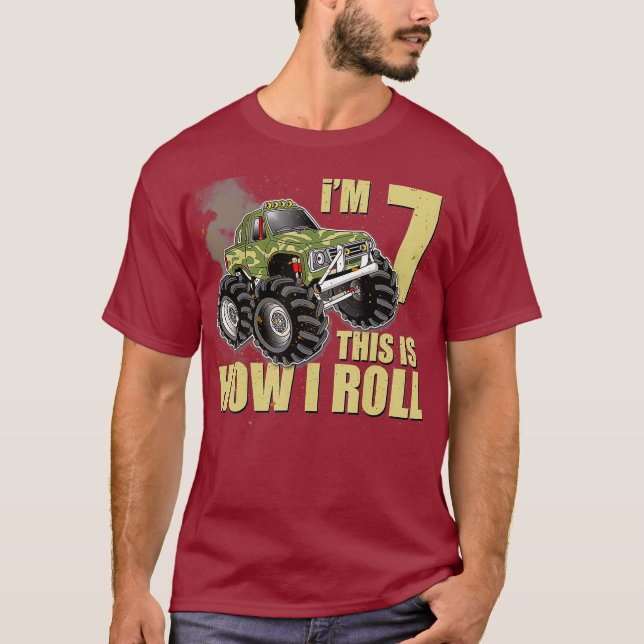 Monster Lastbil 7:e Birthday T Shirt Boy 7 Years (Framsida)