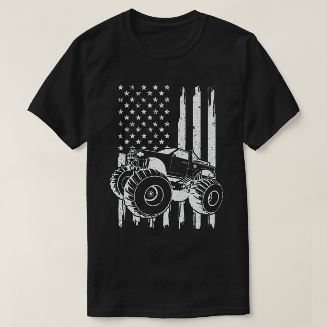  Monster Lastbil American Flagga Patriotic 4 juli T Shirt (Design framsida)