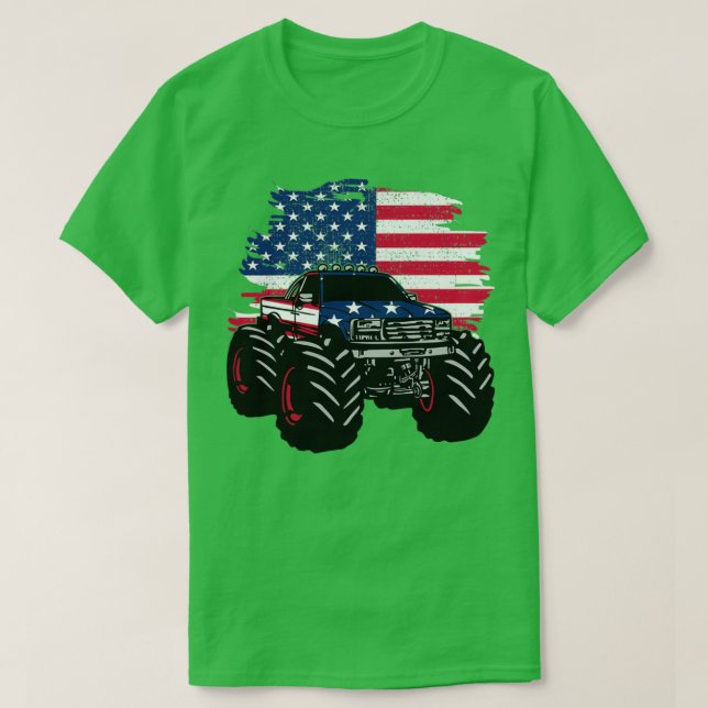 Monster Lastbil American Flagga T Shirt (Design framsida)