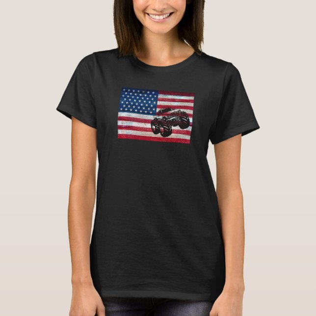 Monster Lastbil American Flagga Tävla Usa Patrioti T Shirt (Framsida)