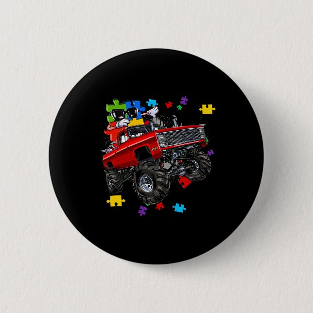 Monster Lastbil Autism Awareness Puzzle Biet Boys  Knapp (Framsida)