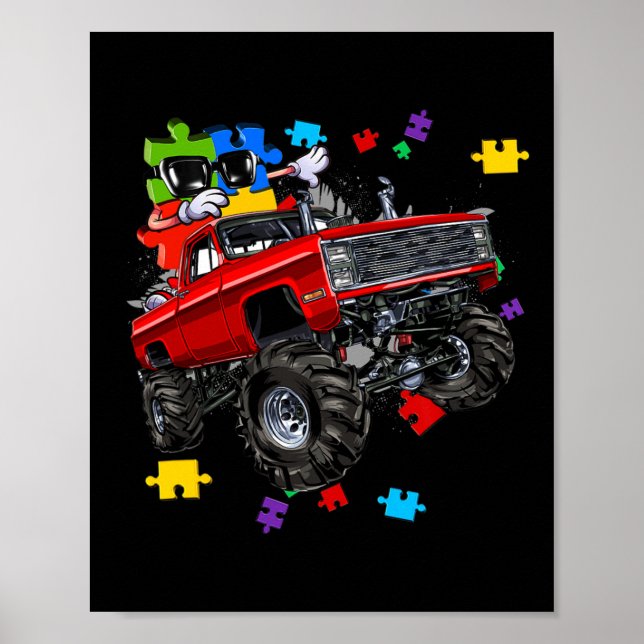 Monster Lastbil Autism Awareness Puzzle Biet Boys  Poster (Framsidan)