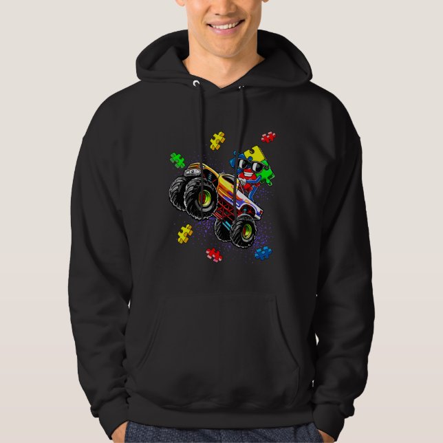 Monster Lastbil Autism Awareness Puzzle Biet för B Hoodie (Framsida)