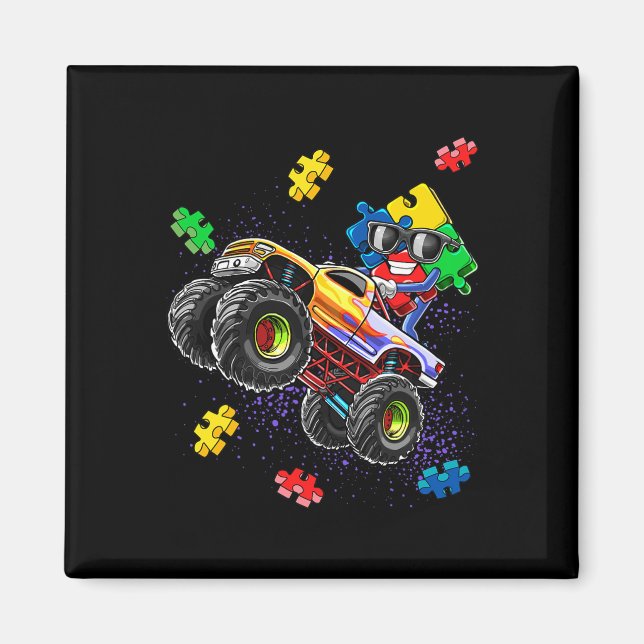 Monster Lastbil Autism Awareness Puzzle Biet Gift  Magnet (Framsidan)