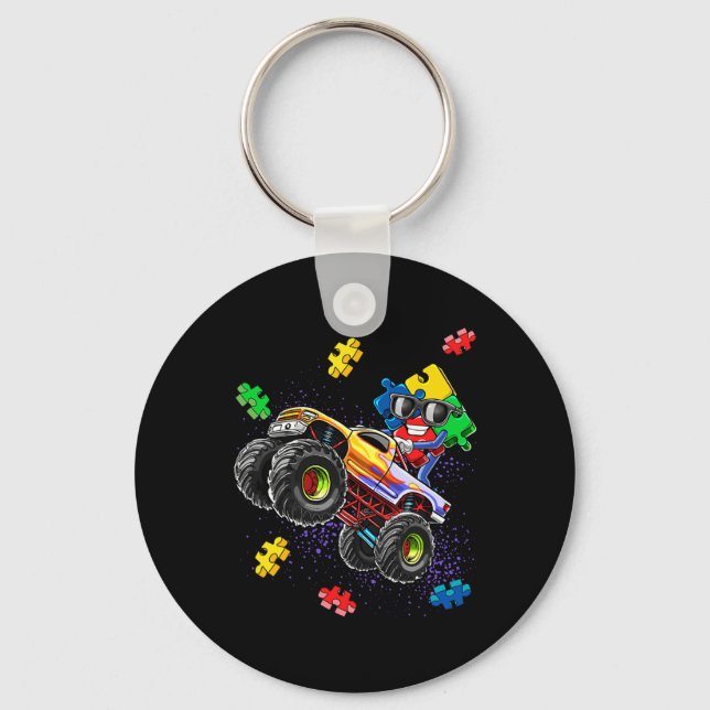 Monster Lastbil Autism Awareness Puzzle Biet Gift  Nyckelring (Framsida)