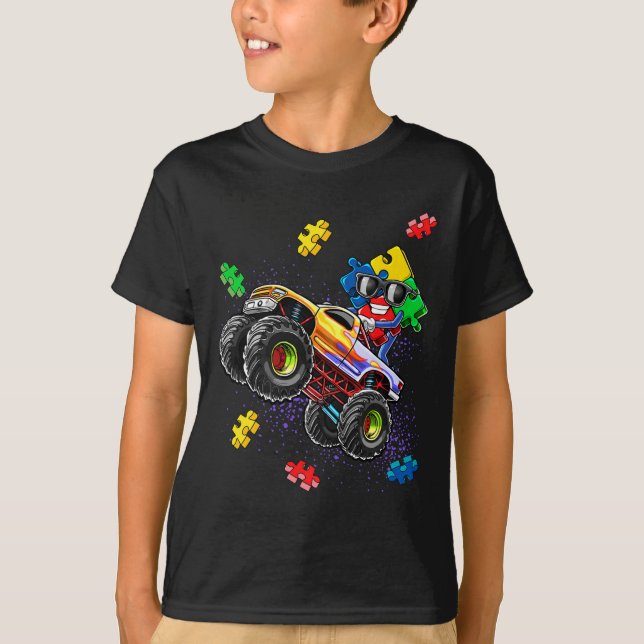 Monster Lastbil Autism Awareness Puzzle Biet Gift  T Shirt (Framsida)