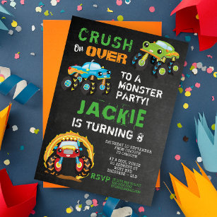 Monster Lastbil Barns födelsedag Party Inbjudningar