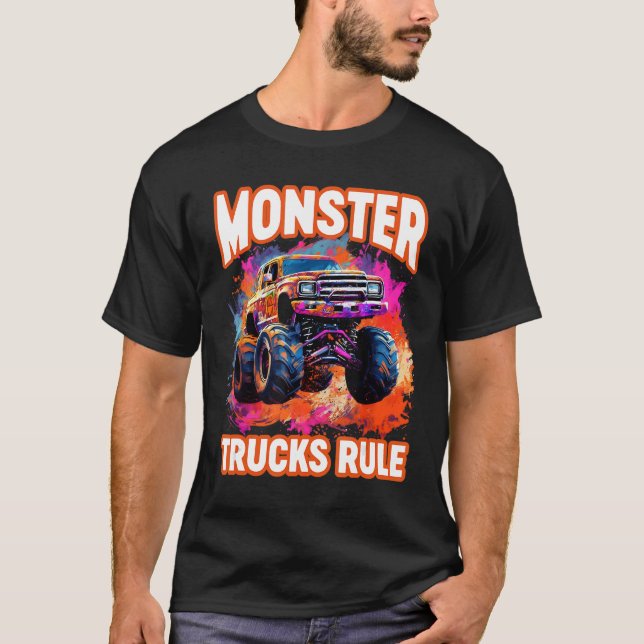 Monster Lastbil Big Retro Tävling Pappa Trucker Äl T Shirt (Framsida)