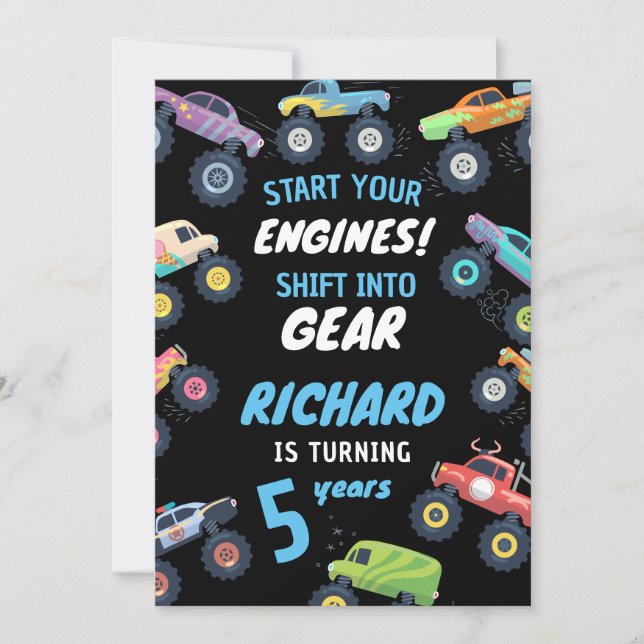 Monster Lastbil Birthday Äventyr För barn Funny Inbjudningar (Framsida)