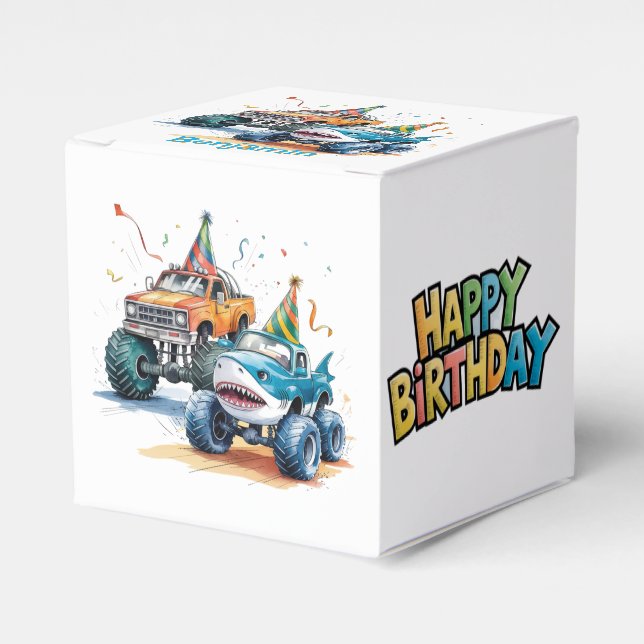 Monster Lastbil Birthday Bash Watercolor Art Presentaskar (Framsidan Sidan)