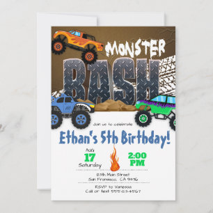 Monster Lastbil Birthday bjudande - Monster Bash Inbjudningar