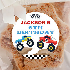 Monster Lastbil Birthday Classic Round Sticker Runt Klistermärke