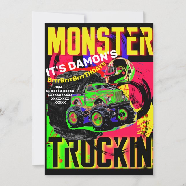 MONSTER LASTBIL BIRTHDAY-inbjudan Inbjudningar (Framsida)