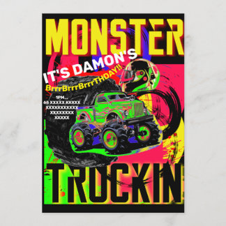 MONSTER LASTBIL BIRTHDAY-inbjudan Inbjudningar