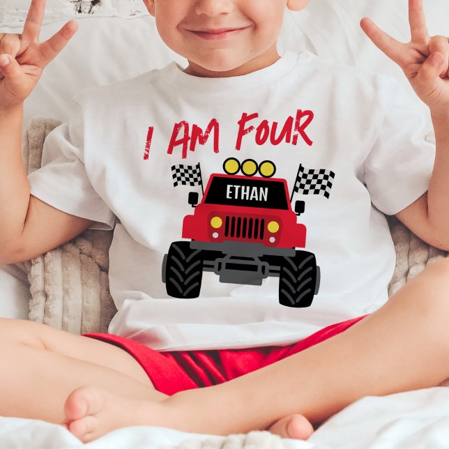 Monster Lastbil Boy 4e födelsedagen Personlig T Shirt (Skapare uppladdad)
